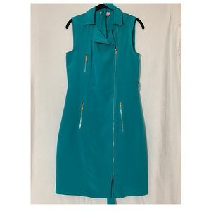 Teal zip up dress by Calvin Klein